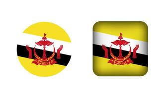 Flat Square and Circle Brunei Flag Icons vector