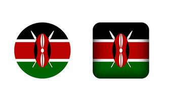 Flat Square and Circle Kenya National Flag Icons vector