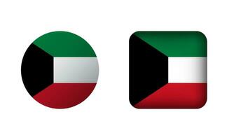 Flat Square and Circle Kuwait Flag Icons vector