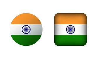 Flat Square and Circle India Flag Icons vector