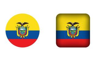 Flat Square and Circle Ecuador Flag Icons vector