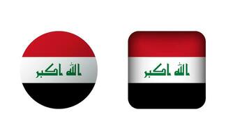 Flat Square and Circle Iraq National Flag Icons vector