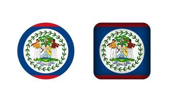 Flat Square and Circle Belize National Flag Icons vector