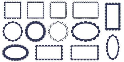 Collection of Scallop black line and silhouette frame. Sale tags in different shapes square, circle and oval. Vector illustration set