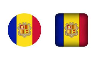 Flat Square and Circle Andorra National Flag Icons vector
