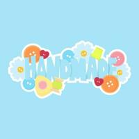 Text handmade with buttons and sewing tools on blue background vector