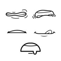 Cartoon vector icon outline drawing set collection. Mouth expression from fear, disgust or angry, hungry, and determined isolated on square white background. Simple flat monochrome art style.