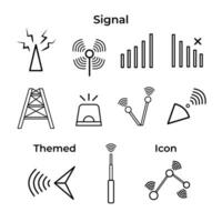 Signal or network themed vector icon collection outline isolated on square white background. Digital technology themed icon set. simple flat cartoon art styled drawings.