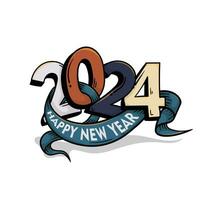 Typography design of 2024 and happy new year in banner design in doodle art vector