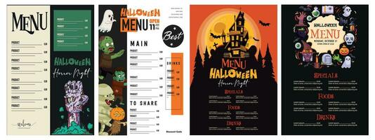 Halloween Menu Template in vector format. Collection of various Halloween menu templates.