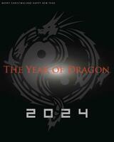 Happy Chinese New Year 2024 with black dragon in circle. vector