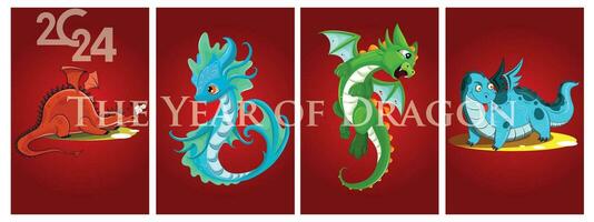 Happy Chinese New Year 2024 with a collection of various dragons vector