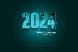 contento nuevo año 2024 3d cinematográfico resplandor texto para bandera o póster vector