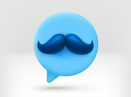 Speech cloud with blue moustache. 3d vector isolated illustration