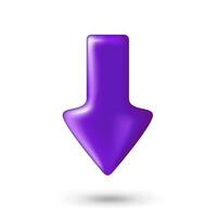 Violet down arrow realistic sign. 3d vector element