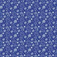 Christmas pattern in doodle style. White line on a dark blue background. Vector illustration.