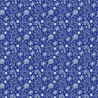 Christmas pattern in doodle style. White line on a dark blue background. Vector illustration.