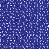 Christmas pattern in doodle style. White line on a dark blue background. Vector illustration.