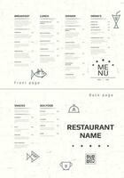 Restaurant cafe menu, template design. Two page food menu template. vector