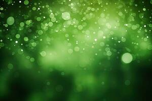 green eco glitter bokeh background. backdrop of shiny blurry particles photo