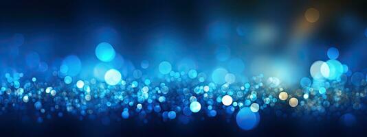 deep blue glitter bokeh background. backdrop of shiny blurry particles photo