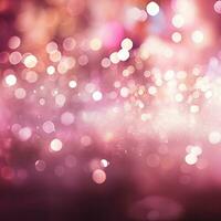 rose gold glitter bokeh background. backdrop of shiny blurry particles photo