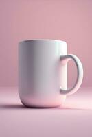 White blank mug on pink background. Teacup, mug mockup. AI generative illustration. photo