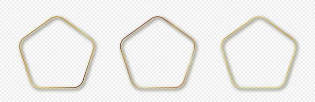 Gold glowing rounded pentagon shape frame vector