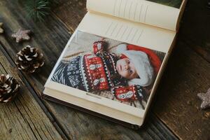 Christmas printed photos in photo album.