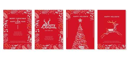 Elegant Merry Christmas and Happy New Year Set of greeting cards, posters, holiday covers vector