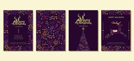 Elegant Merry Christmas and Happy New Year Set of greeting cards, posters, holiday covers vector