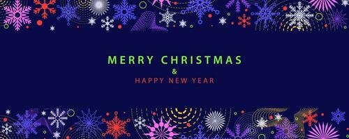 Merry Christmas and Happy New Year festive design with border in modern line art concept vector