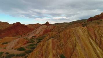 Flying forward and up over red sandy canyon. Reveal shot. Martian landscape. Aerial view. video
