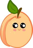 Cute apricot with a leaf illustration, vector or color illustration.