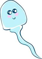 Blue smiling sperm, vector or color illustration.