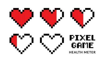8 Bit Pixel Hearts Health Meter Icon Set vector