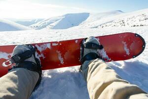 Winter sport concept with person on top of the mountain ready to ride down photo