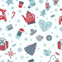 Seamless pattern with Christmas doodle elements on a white vector