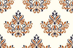 ikat floral cachemir bordado en blanco fondo.ikat étnico oriental sin costura modelo tradicional.azteca estilo resumen vector ilustración.diseño para textura, tela, envoltura, ropa, decoración.