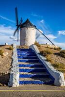 Famous windmills in Consuegra at sunset, province of Toledo, Castile-La Mancha, Spain photo