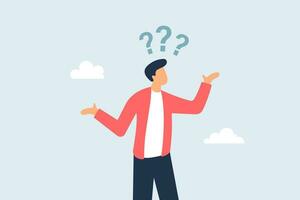 Concept of man asking with question mark above head. Vector illustration