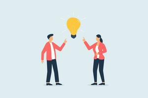 Businessman is thinking and coming up with a brilliant idea, idea concept with light bulb shining brightly. Vector illustration