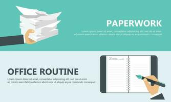 Documents and file. Routine, bureaucracy, big data, paperwork, office. Vector illustration in flat style