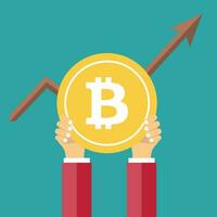 Bitcoin concept. On line funding and making investments for bitcoin. New technology icon. Flat vector illustration