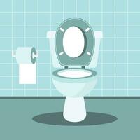 Bathroom interior with toilet bowl and toilet paper. Flat vector illustration.
