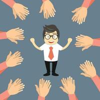 Many hands applauding to a successful businessman. Business concept. Flat vector illustration