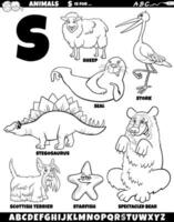 cartoon animal characters for letter S set coloring page vector