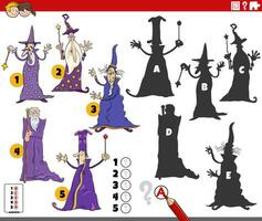 finding shadows activity game with cartoon wizards vector