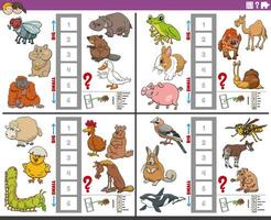 educational games set with big and small cartoon animals vector