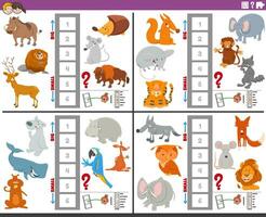 educational games set with big and small cartoon animals vector